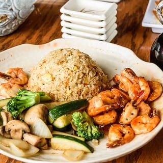 Teriyaki Salmon & Shrimp Dinner Plate •