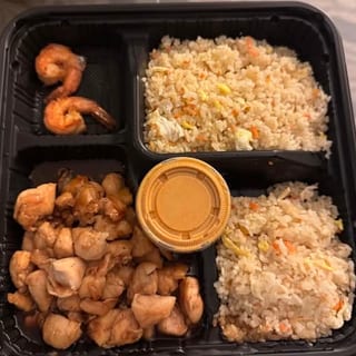 Teriyaki Chicken & Steak Dinner Plate •